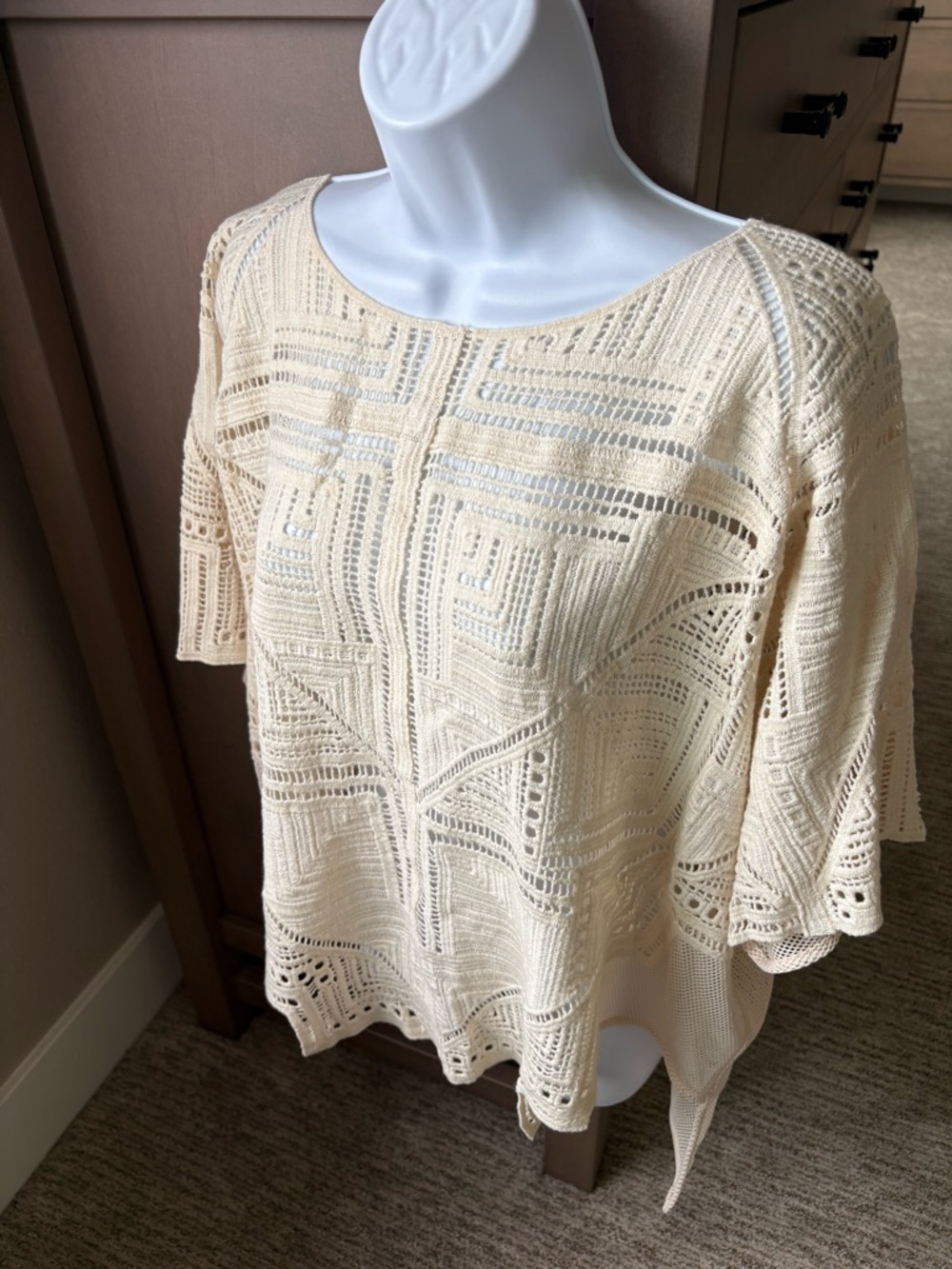 Chico's Cream Crochet Boxy Knit Top
